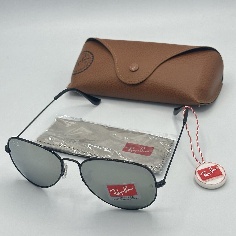 Ray-Ban RB3025 Aviator Total Black Grey Mirror Lens Sunglasses 58-14-138